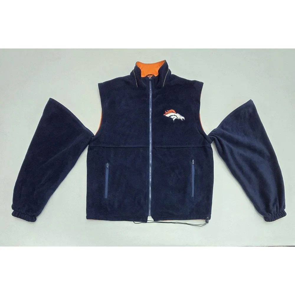 Denver Broncos Reversible Jacket Vest Zip Off Sleeves Navy Orange Mens XL